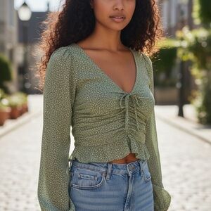 H&M  Green Ruched Blouse